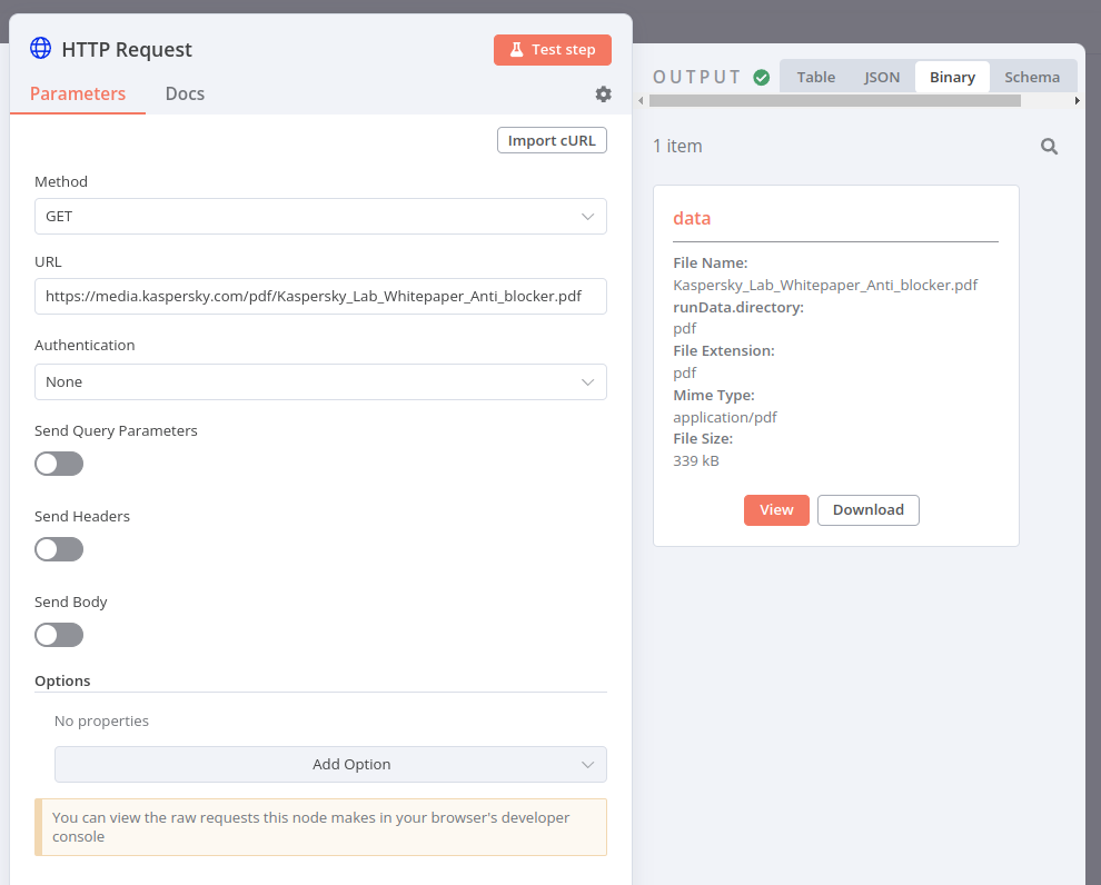 HTTP Request node to get PDF